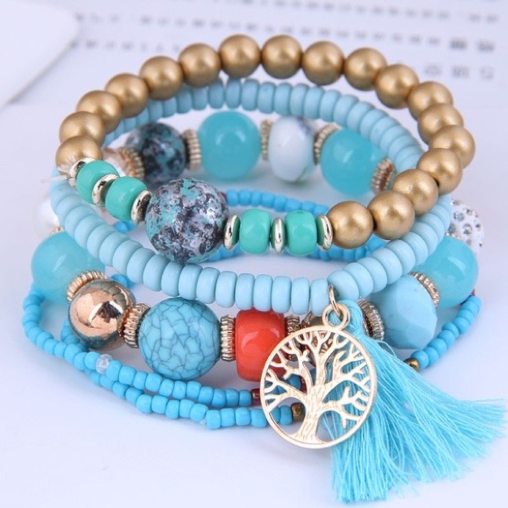 Black White or Blue Tree of Life Tassel Stretch Bracelets - Picture 4 of 4